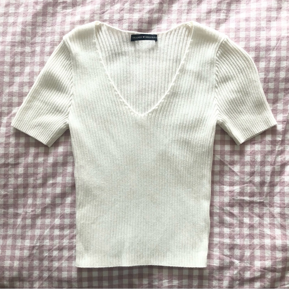 Brandy Melville Ribbed V-Neck Top